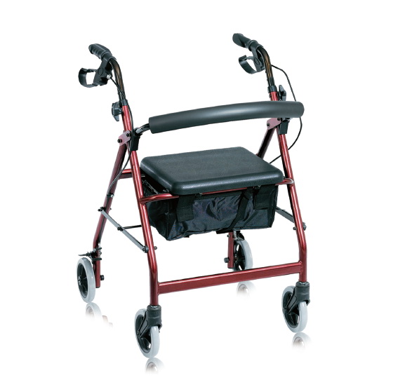 Aluminum Rollator, Shiny Blue, Folding Backrest, 4x6